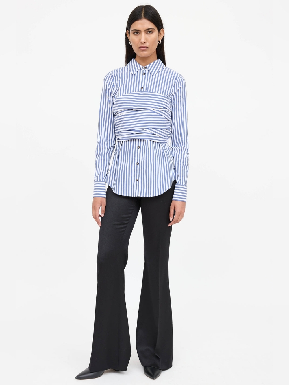 Veronica Beard Moonlight Baylor Striped Button-Front Bustier Combo Shirt - Picture 3 of 15
